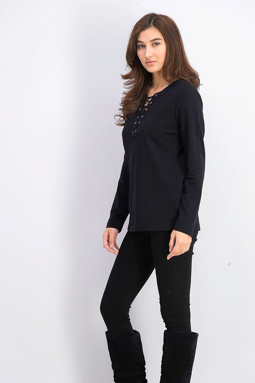 Karen Scott Women's Sport Lace-Up Sweatshirt Black Size Small