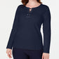 Karen Scott Women's Sport Lace-Up Sweatshirt Navy Size Small