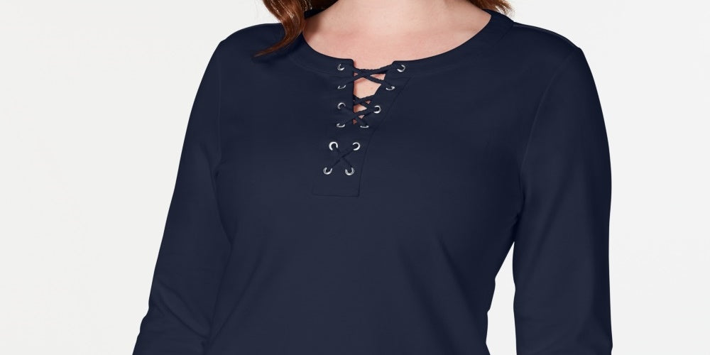 Karen Scott Women's Sport Lace-Up Sweatshirt Navy Size Small