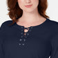 Karen Scott Women's Sport Lace-Up Sweatshirt Navy Size X-Small