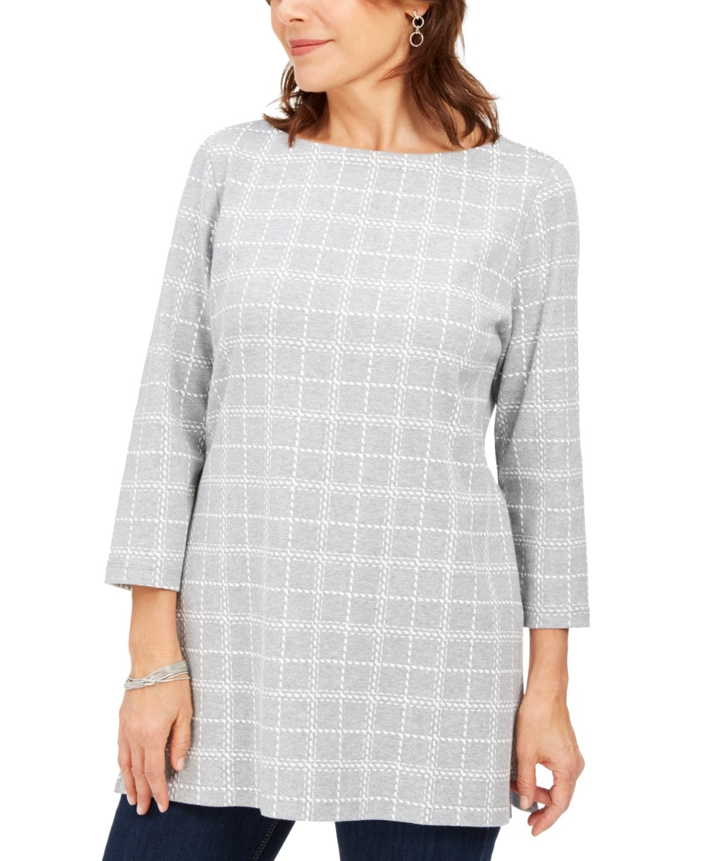Karen Scott Women's Cotton Plaid Tunic Grey Size Medium