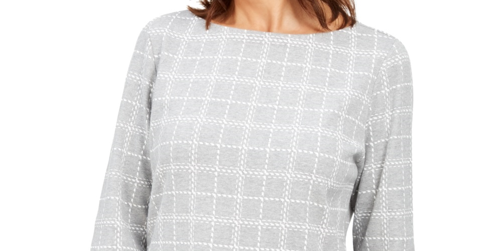 Karen Scott Women's Cotton Plaid Tunic Grey Size Medium