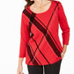 Karen Scott Women's Petite Graphic Scoop-Neck Top Red Size Petite