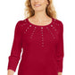 Karen Scott Women's Petite Cotton Grommet-Hardware Top Red Size PM