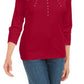 Karen Scott Women's Petite Cotton Grommet-Hardware Top Red Size PM