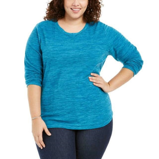 Karen Scott Women's Plus Size Marled Microfleece Top Blue Size 2X