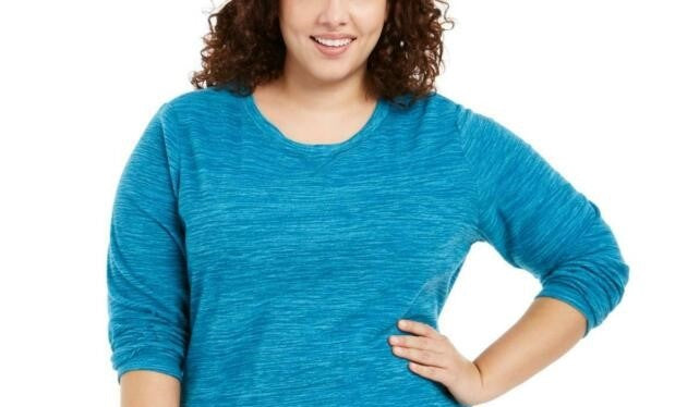 Karen Scott Women's Plus Size Marled Microfleece Top Blue Size 2X