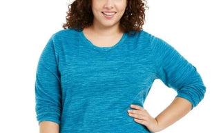 Karen Scott Women's Plus Size Marled Microfleece Top Blue Size 2X