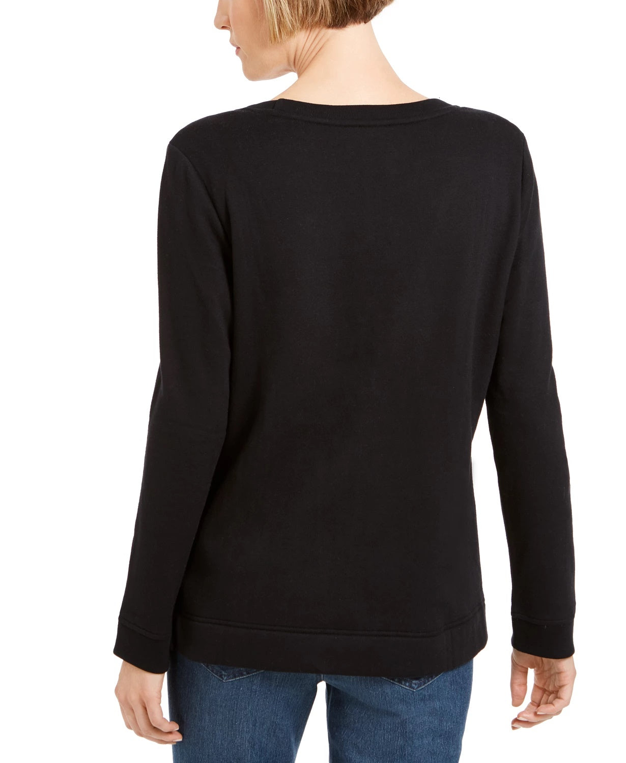 Karen Scott Women's Sport Plaid Reindeer Top Black Size Small