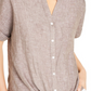 Charter Club Women's Linen Tie Front Button Up Shirt Brown Size X-Small