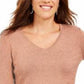 JM Collection Women's Metallic V-Neck Sweater Dark Pink Size Large