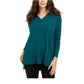 Style & Company Women's Solid Long Sleeve V Neck T-Shirt Top Green Size Petite