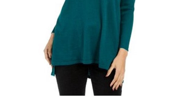 Style & Company Women's Solid Long Sleeve V Neck T-Shirt Top Green Size Petite