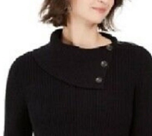 Style & Co Women's Scalloped-Hem Ribbed Sweater Black Size Large