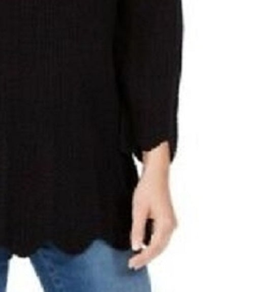 Style & Co Women's Scalloped-Hem Ribbed Sweater Black Size Large