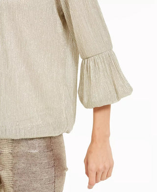 Alfani Women's Petite Metallic Bubble Top Yellow Size Petite Medium