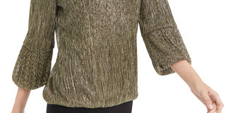 Alfani Women's Metallic Bubble Top Gold Size Petite Medium