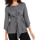 Alfani Women's Metallic Tie-Front Top Dark Gray Size Small