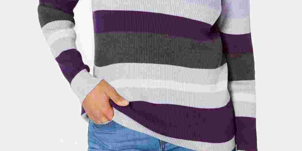 Karen Scott Women's Emma Cotton Striped Sweater  Purple Size Petite Small