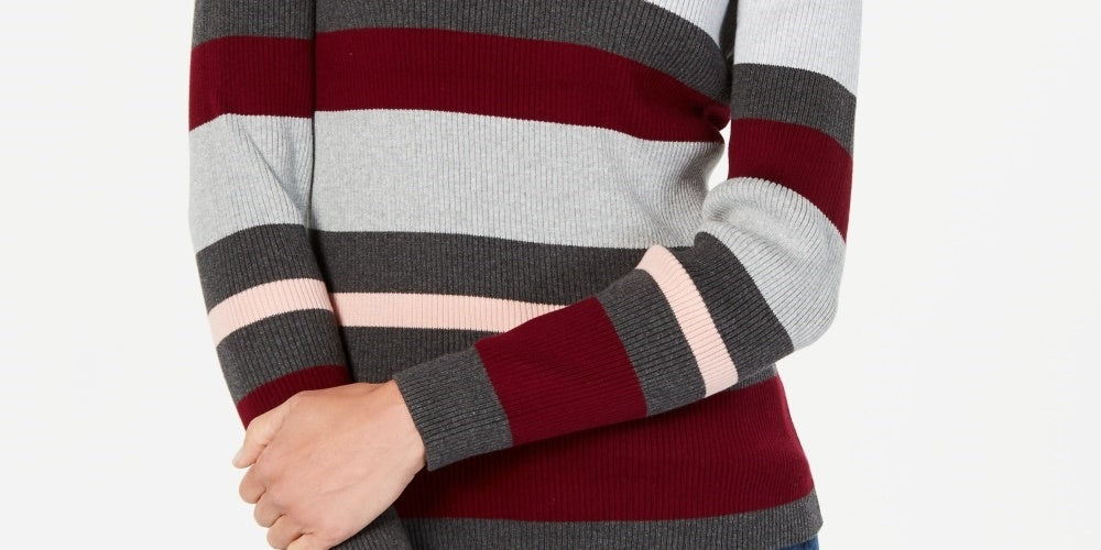 Karen Scott Women's Emma Cotton Striped Sweater Medium Red Size Petite Small