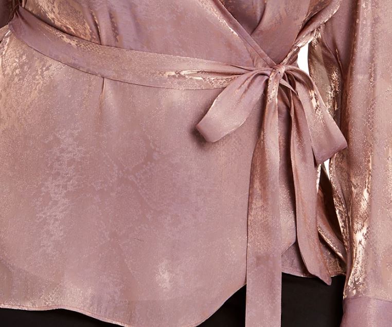 INC International Concepts Women's Plus Snake Embossed Faux Wrap Top Pink Size 1X