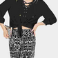 INC International Concepts Women's Tie Front Solid Long Sleeve V Neck Crop Black Size Small