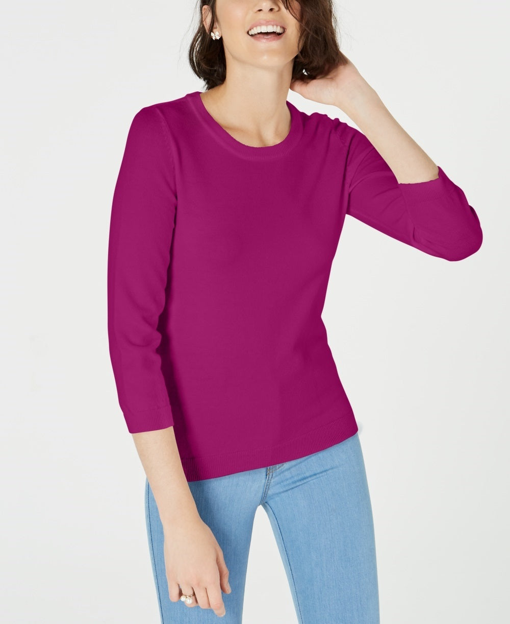 Maison Jules Women's 3/4 Sleeve Jewel Neck Top Pink Size X-Small