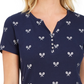 Karen Scott Women's Perfect Swing Metallic Embroidery Henley Top Navy Size Large
