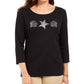 Karen Scott Women's Studded Seashell Top Black Size Small