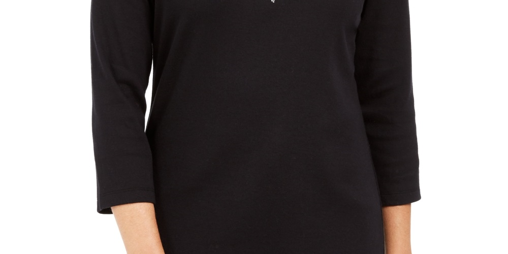 Karen Scott Women's Studded Seashell Top Black Size Small