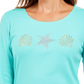 Karen Scott Women's Studded Seashell Top  Blue Size Small