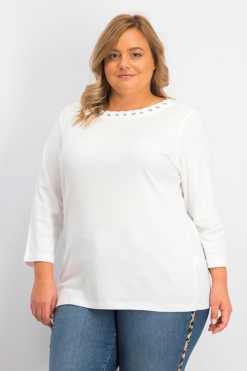 Karen Scott Women's Grommet-Trim Cotton Top White Size Large