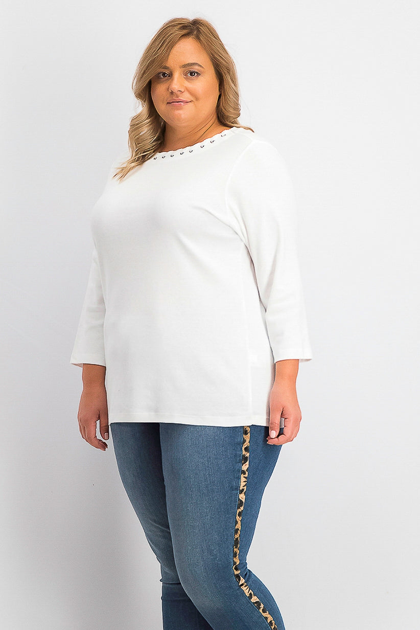 Karen Scott Women's Grommet-Trim Cotton Top White Size Large