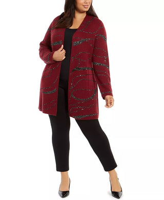 Alfani Women's Plus Sequin Swirl Cardigan Sweater Red Size 3X
