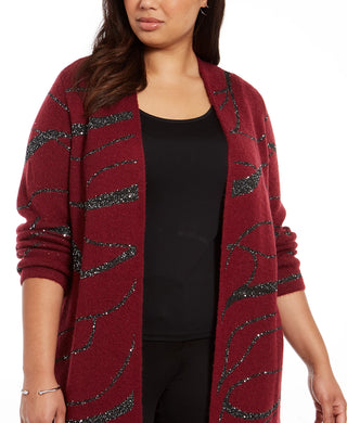 Alfani Women's Plus Sequin Swirl Cardigan Sweater Red Size 3X