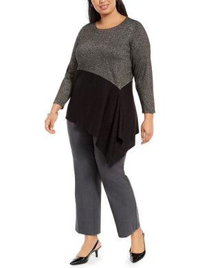 Alfani Women's Colorblocked Asymmetrical Sweater Black Size 1X