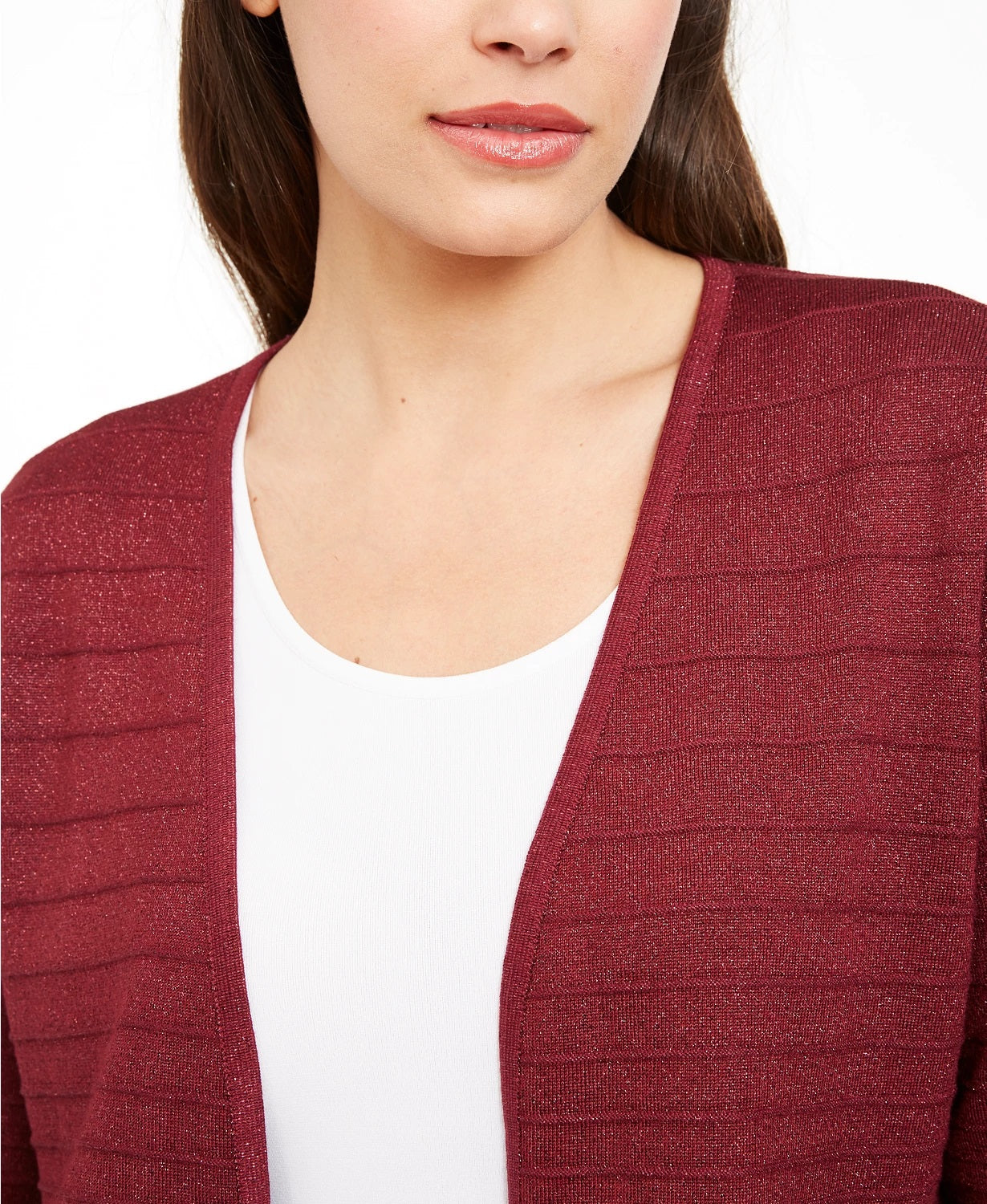 Alfani Women's Metallic Open-Front Cardigan Red Size Medium