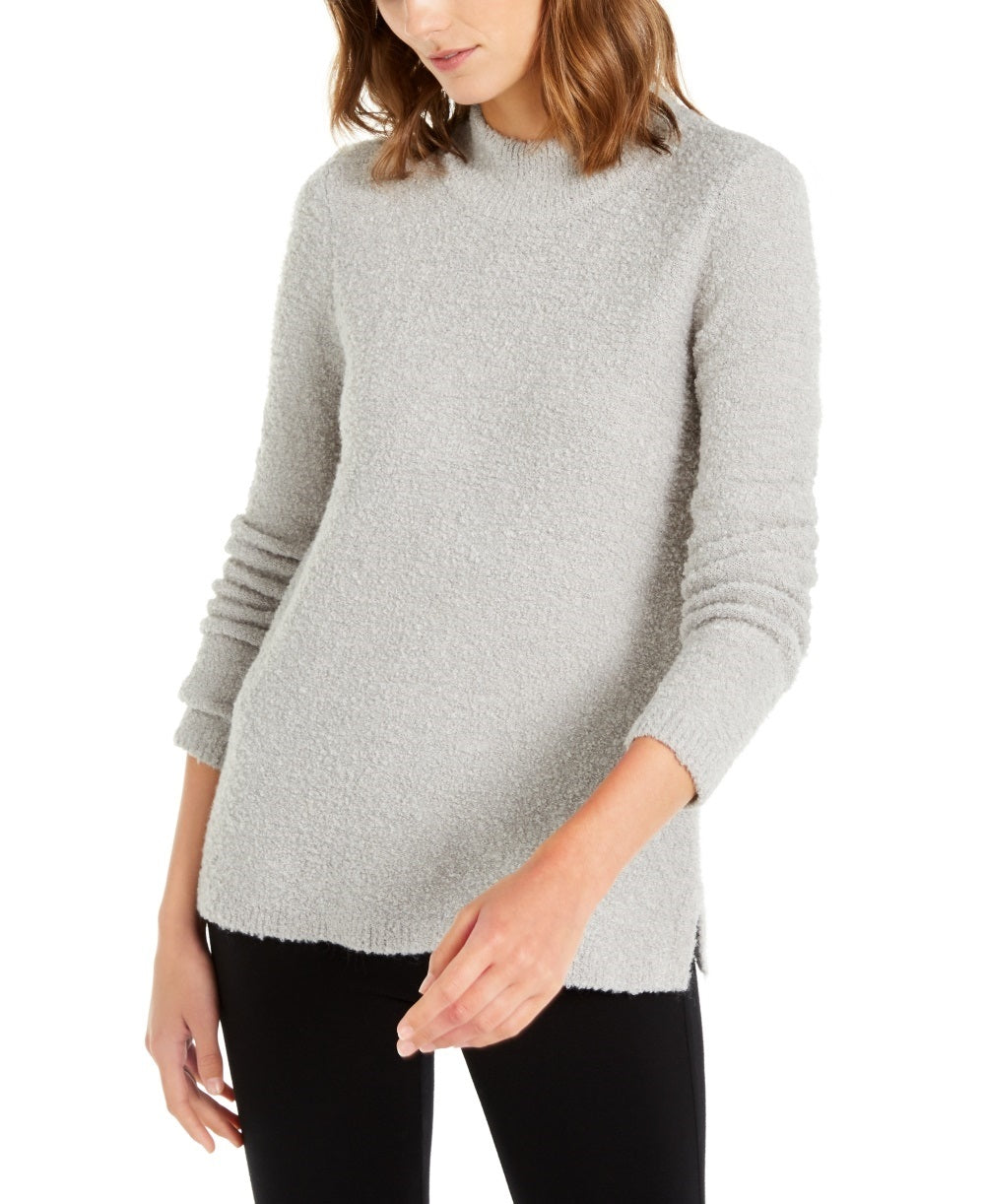 Alfani Women's Mock-Neck Boucle Sweater Gray Size  XX-Large