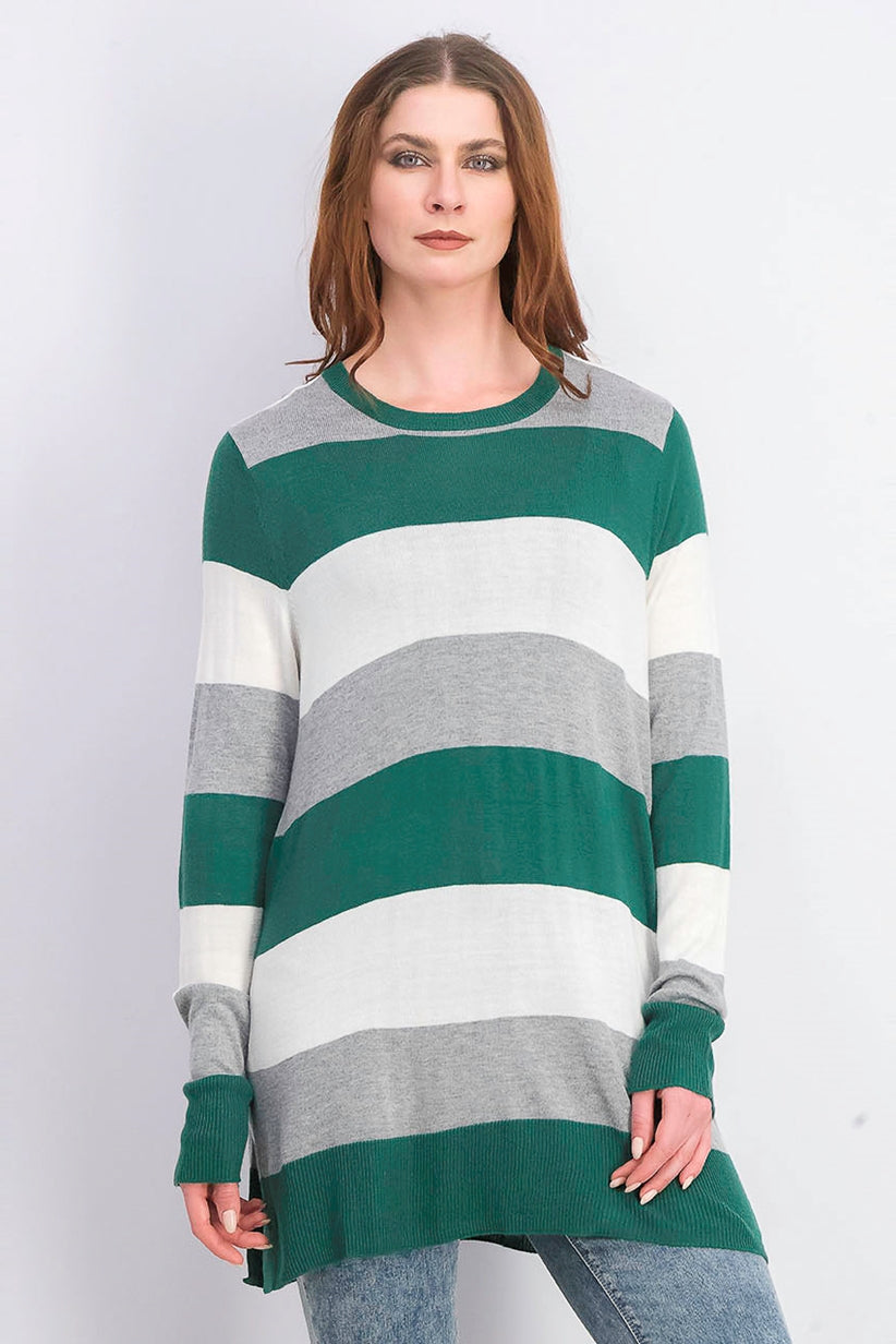 Maison Jules Women's Striped Sweater Green Size Large