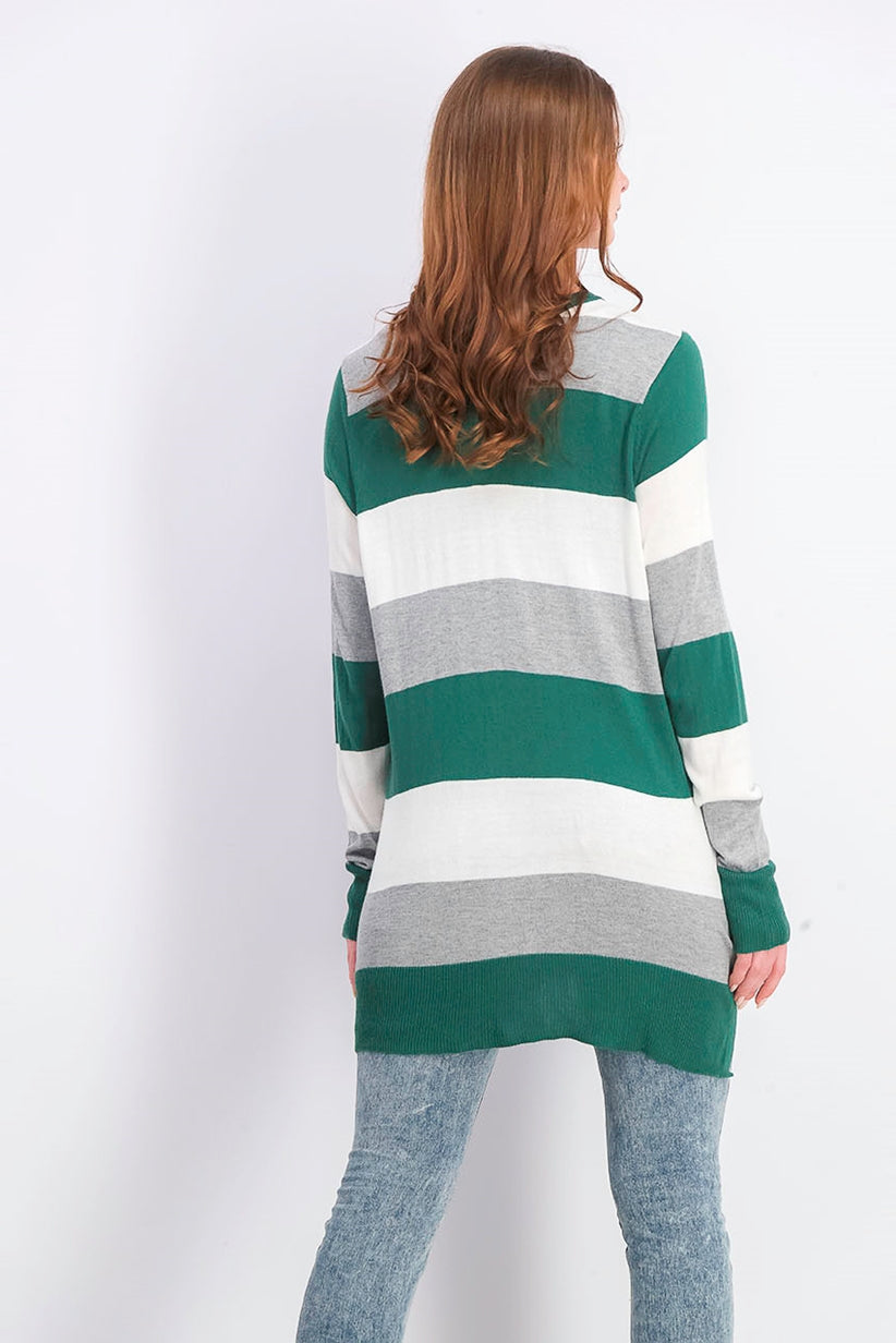 Maison Jules Women's Striped Sweater Green Size Large