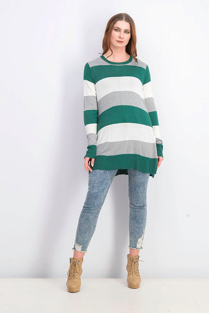 Maison Jules Women's Striped Sweater Green Size Large