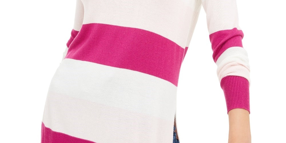 Maison Jules Women's Color Block Long Sleeve Jewel Neck T-Shirt Sweater Pink Size XX-Large