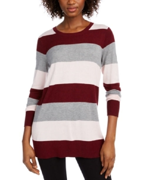 Maison Jules Women's Color Block Long Sleeve Jewel Neck T-Shirt Sweater Wine Size Medium