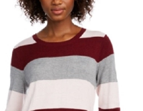 Maison Jules Women's Color Block Long Sleeve Jewel Neck T-Shirt Sweater Wine Size Medium