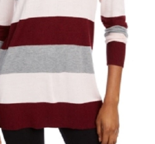 Maison Jules Women's Color Block Long Sleeve Jewel Neck T-Shirt Sweater Wine Size Medium