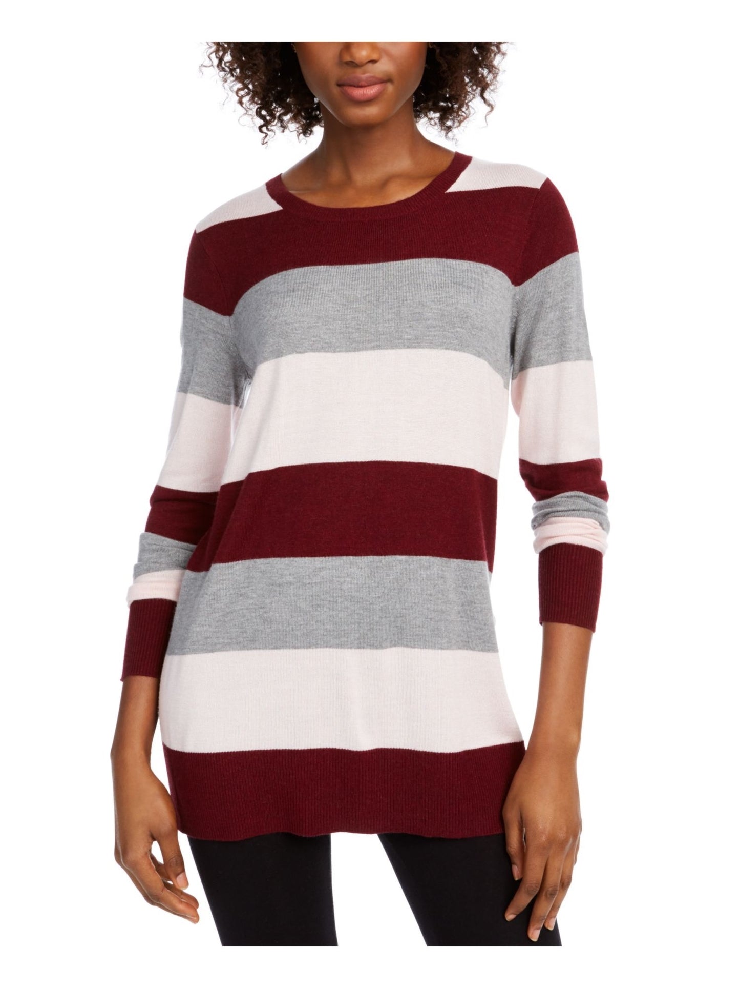 Maison Jules Women's Color Block Long Sleeve Jewel Neck T-Shirt Sweater Wine Size Small