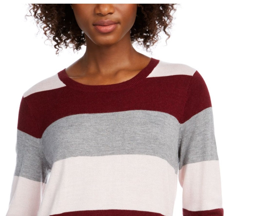 Maison Jules Women's Color Block Long Sleeve Jewel Neck T-Shirt Sweater Wine Size Small