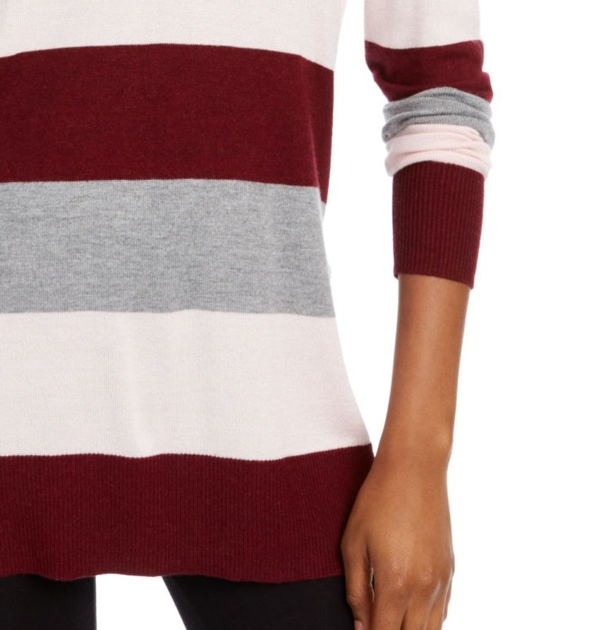 Maison Jules Women's Color Block Long Sleeve Jewel Neck T-Shirt Sweater Wine Size Small