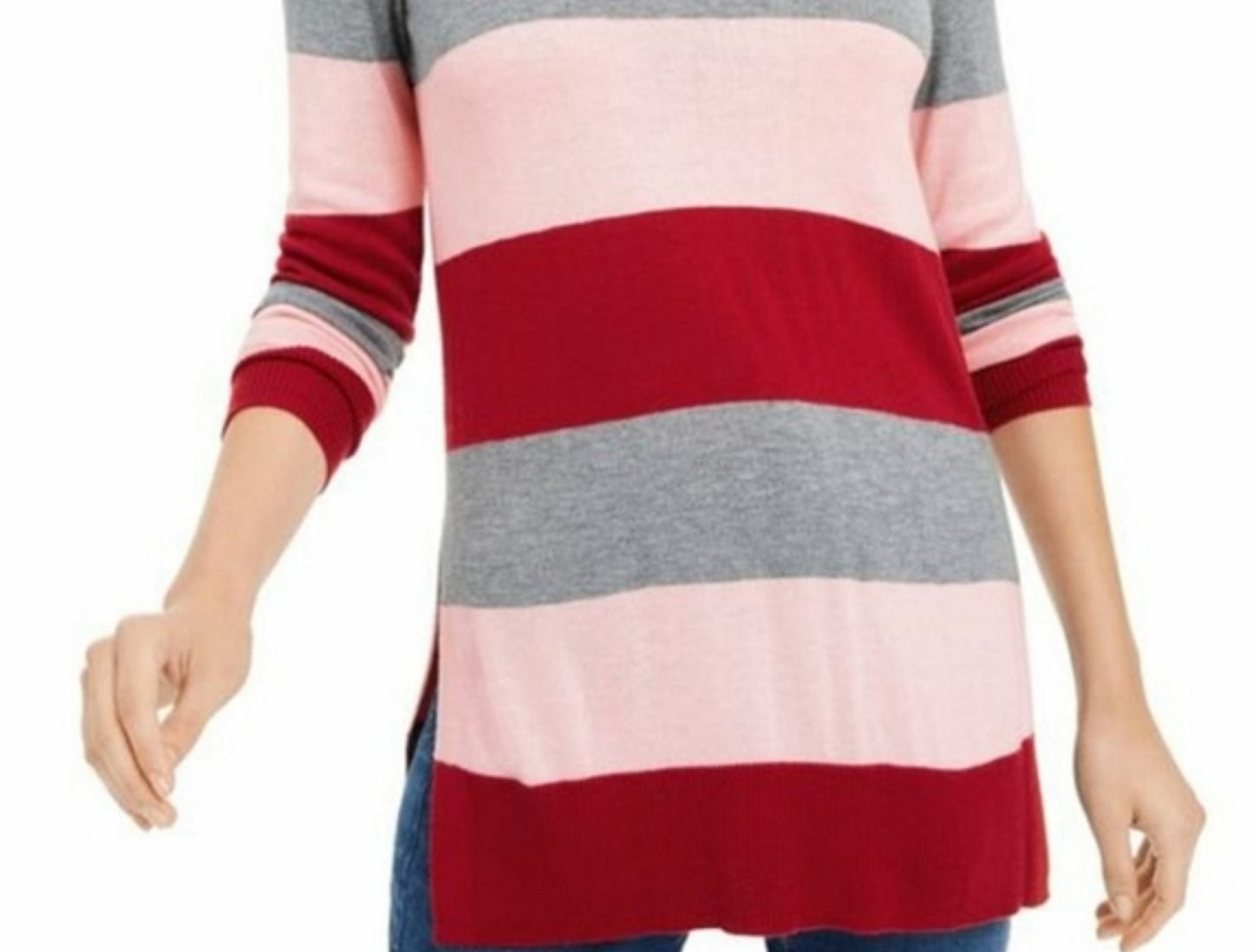 Maison Jules Women's Striped Sweater Wine Size Extra Small
