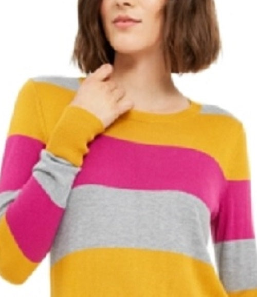 Maison Jules Women's Color Block Long Sleeve Jewel Neck T-Shirt Sweater Yellow Size X-Small